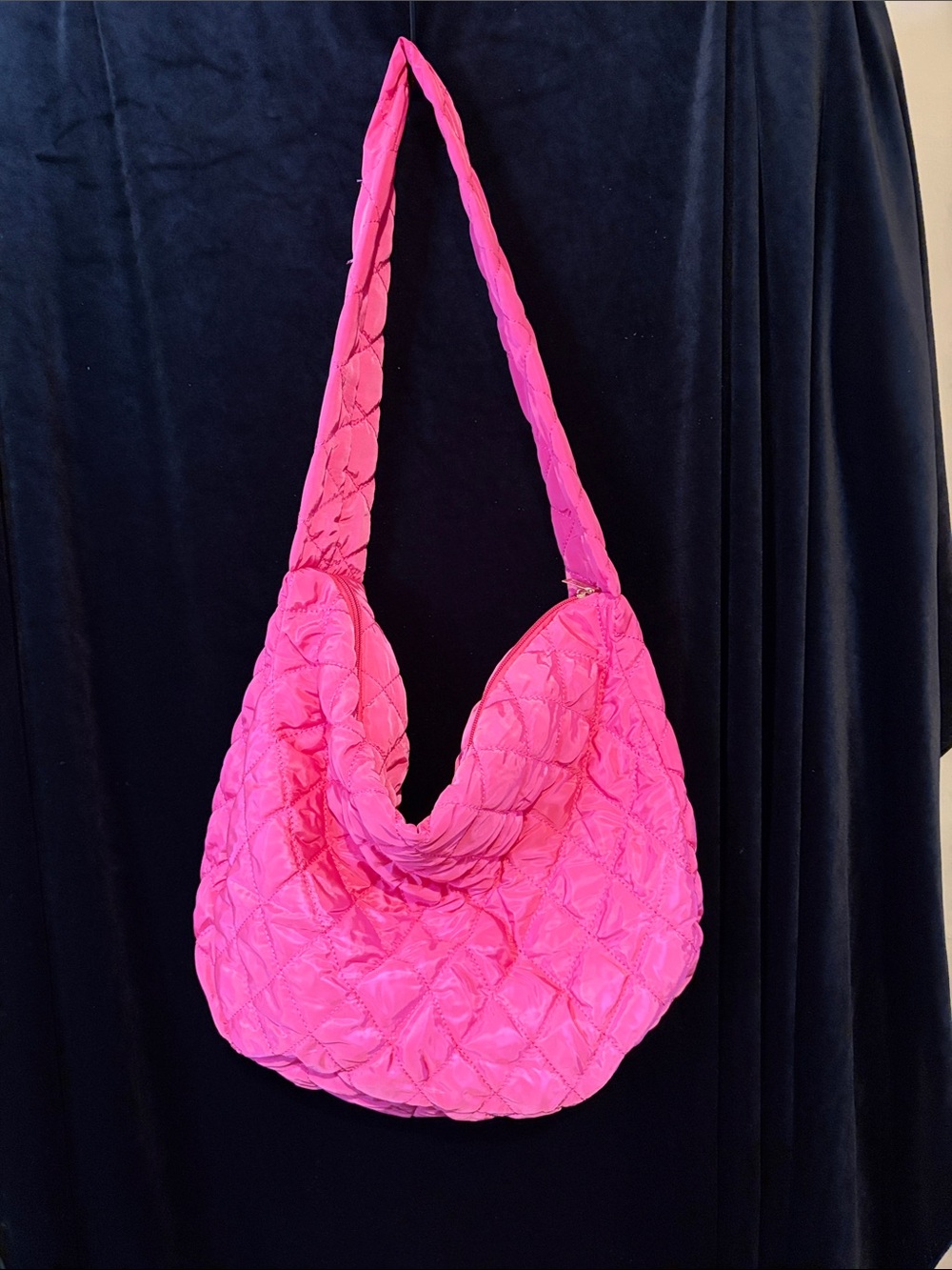 Hot pink puffer shoulder bag
